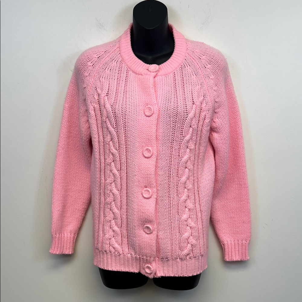 Full Fashion Pink Button down Cable Knit Vintage Grandma Core Cardigan Size M